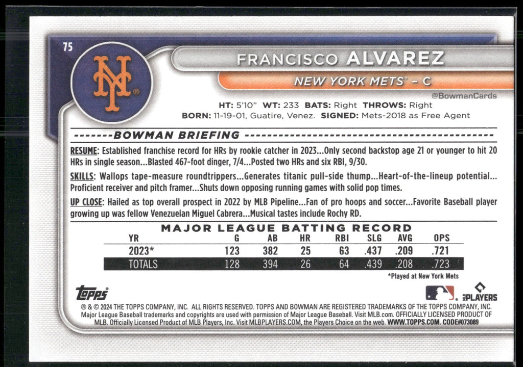 2024 Bowman #75 Francisco Alvarez