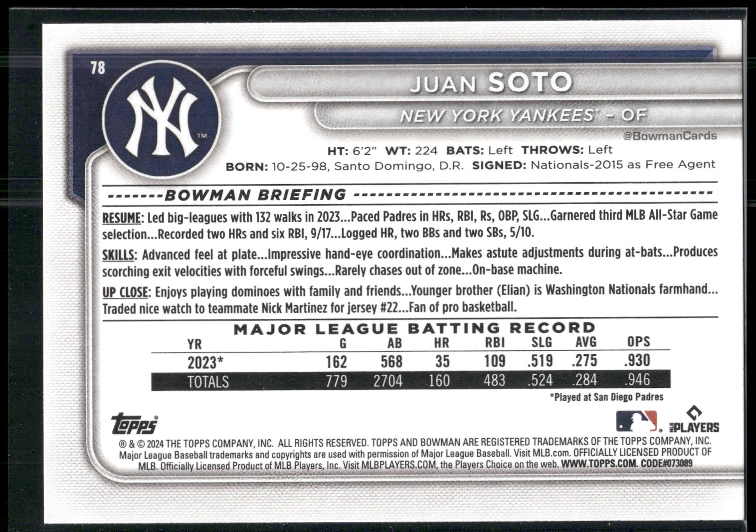 2024 Bowman #78 Juan Soto