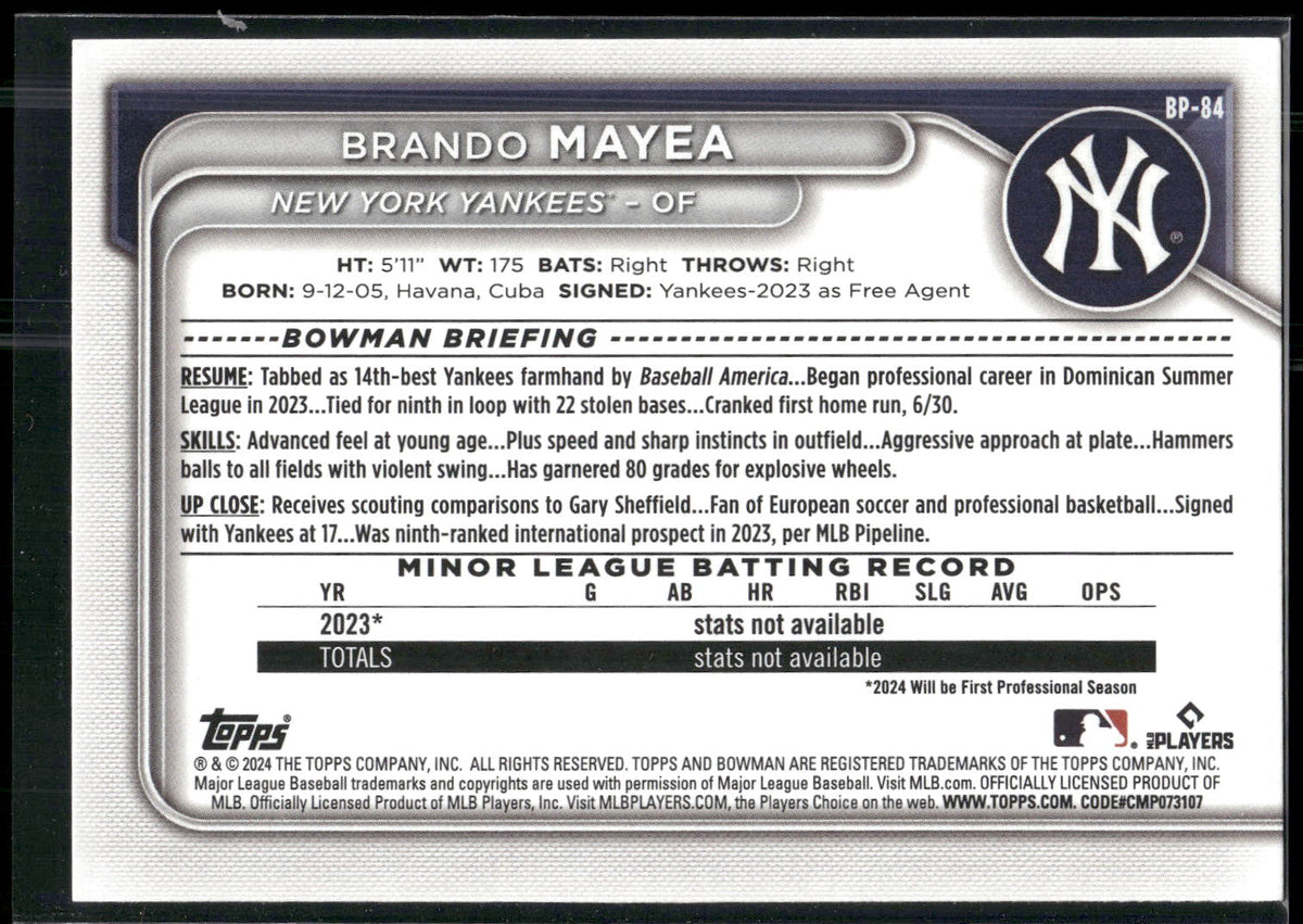 2024 Bowman #BP-84 Brando Mayea Prospects