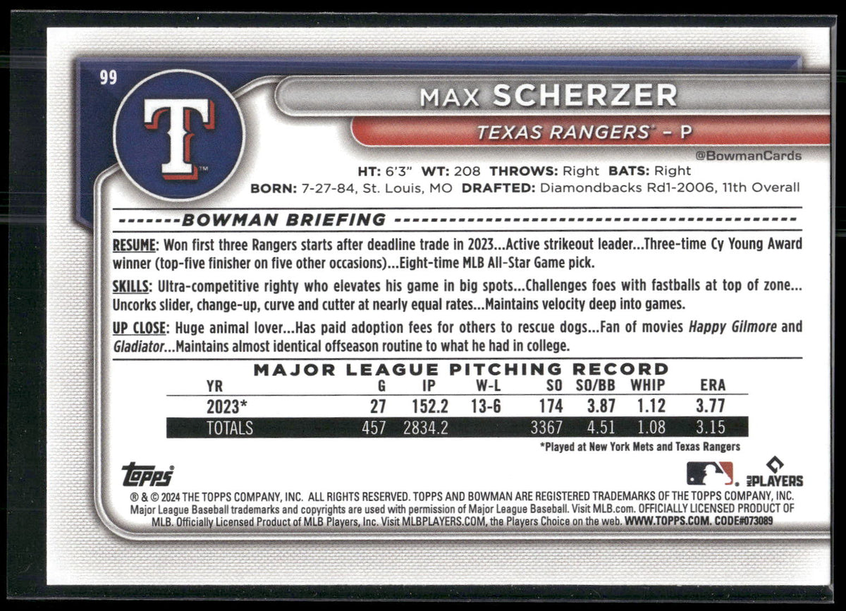 2024 Bowman #99 Max Scherzer