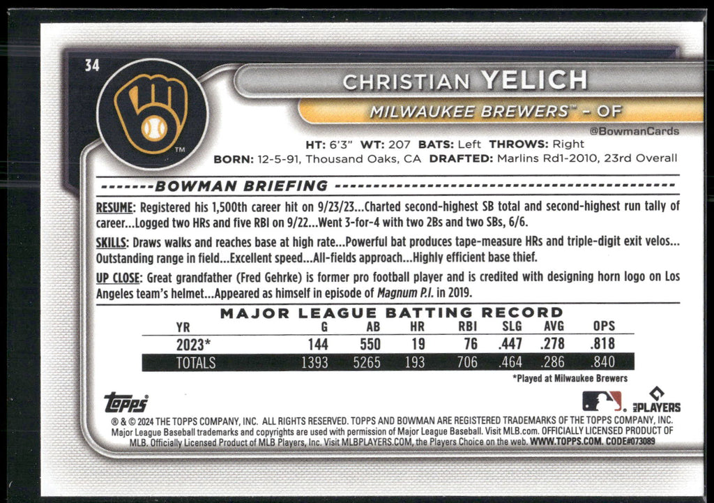 2024 Bowman #34 Christian Yelich