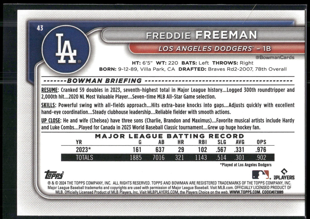 2024 Bowman #43 Freddie Freeman