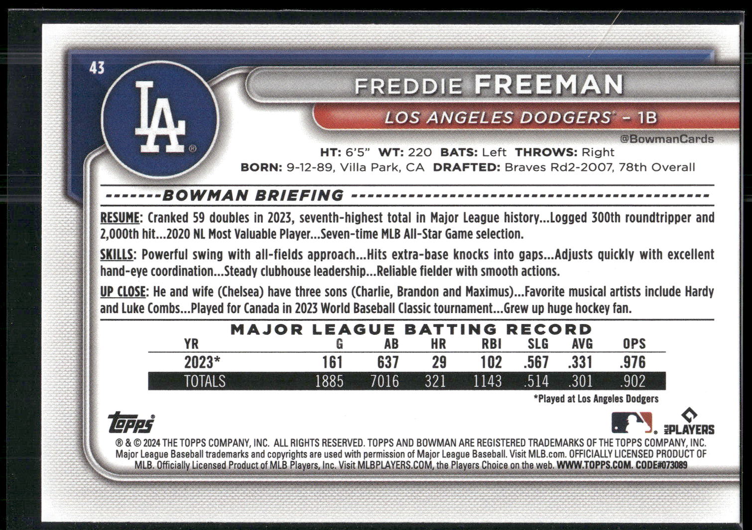 2024 Bowman #43 Freddie Freeman