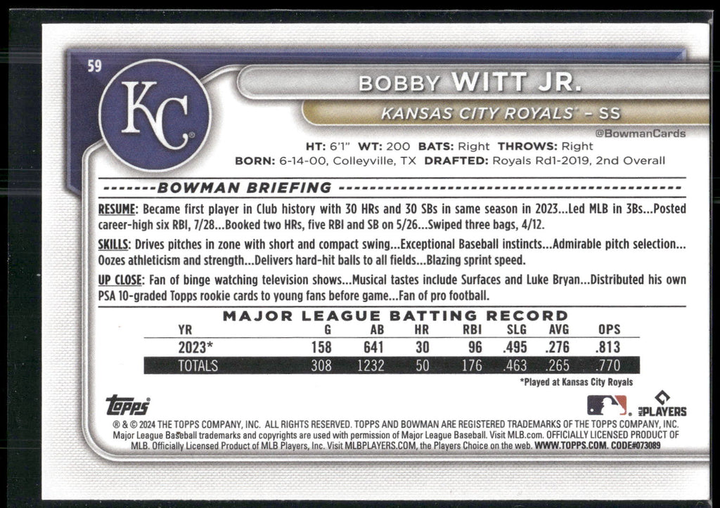 2024 Bowman #59 Bobby Witt Jr.