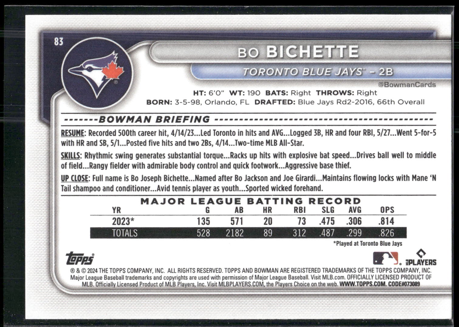 2024 Bowman #83 Bo Bichette