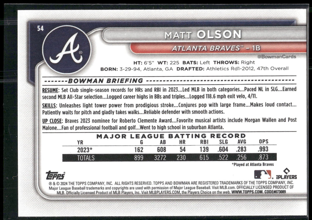 2024 Bowman #54 Matt Olson