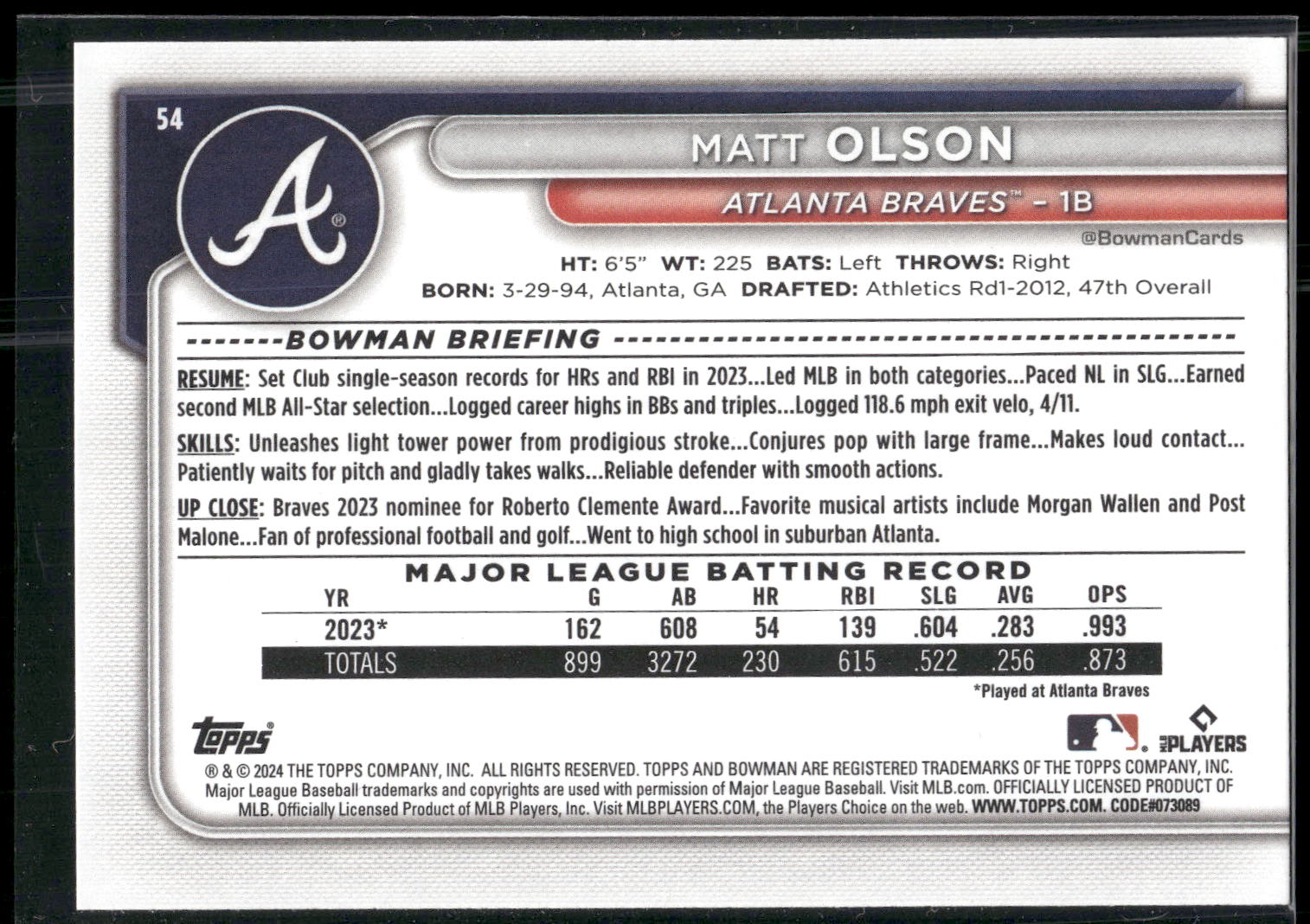 2024 Bowman #54 Matt Olson