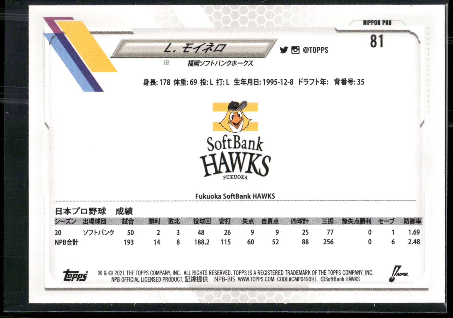 2021 Topps NPB #81 Livan Moinelo