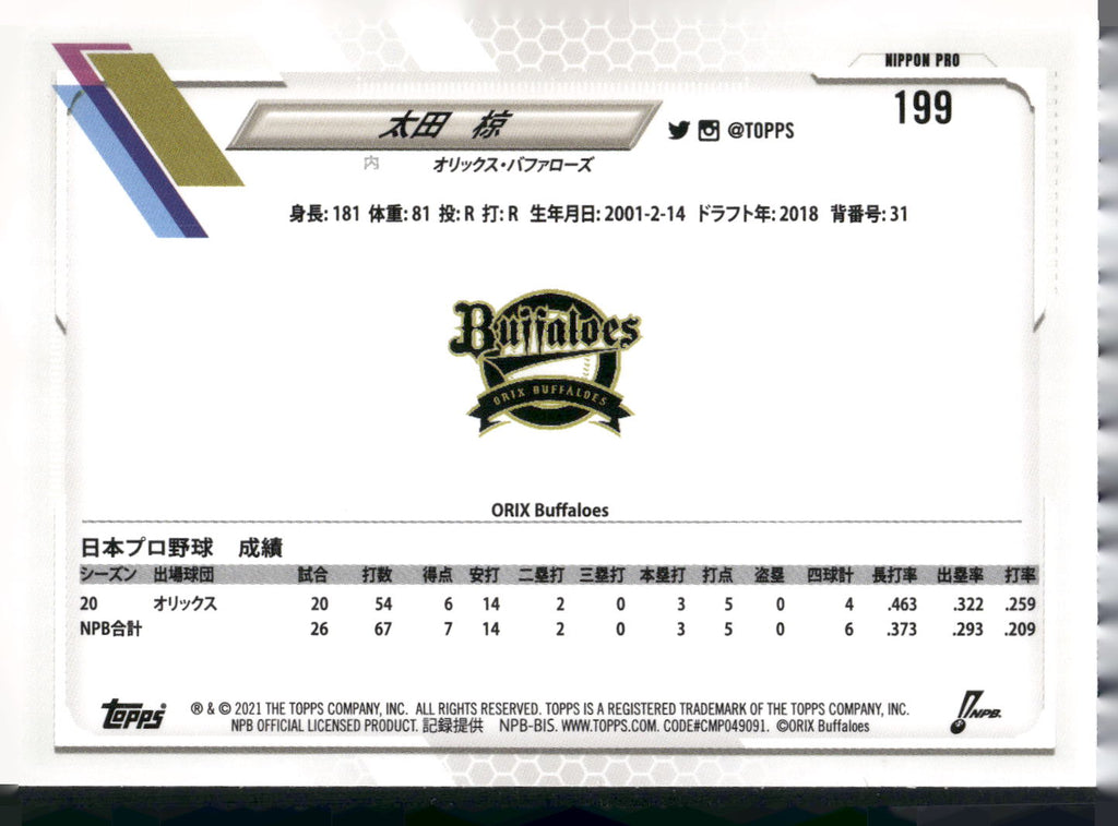 2021 Topps NPB #199 Ryo Ohta