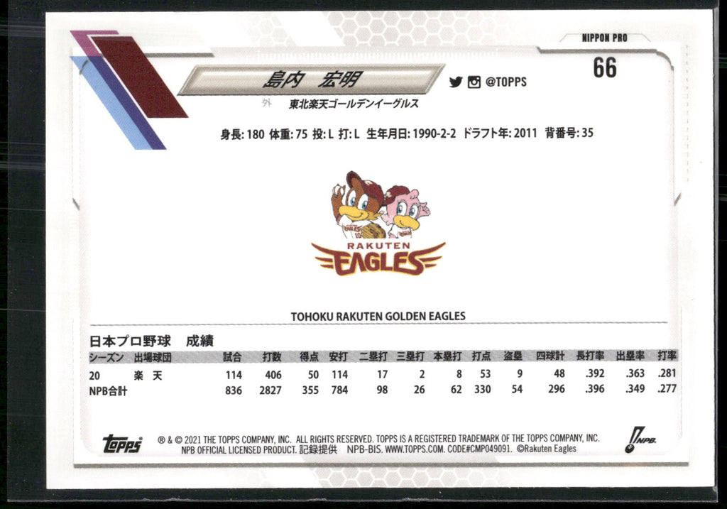 2021 Topps NPB #66 Hiroaki Shimauchi