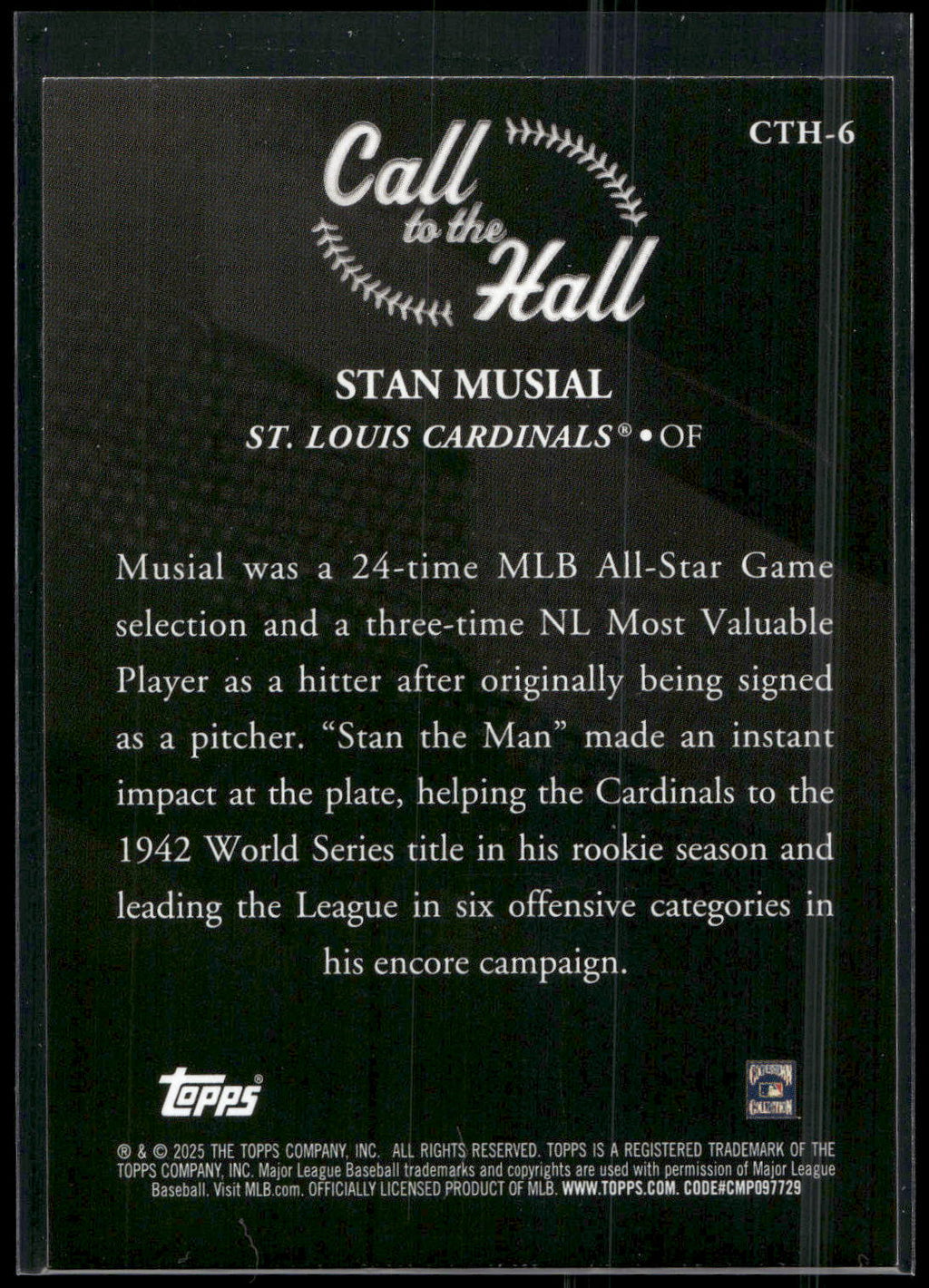 2025 Topps #CTH-6 Stan Musial Call to the Hall
