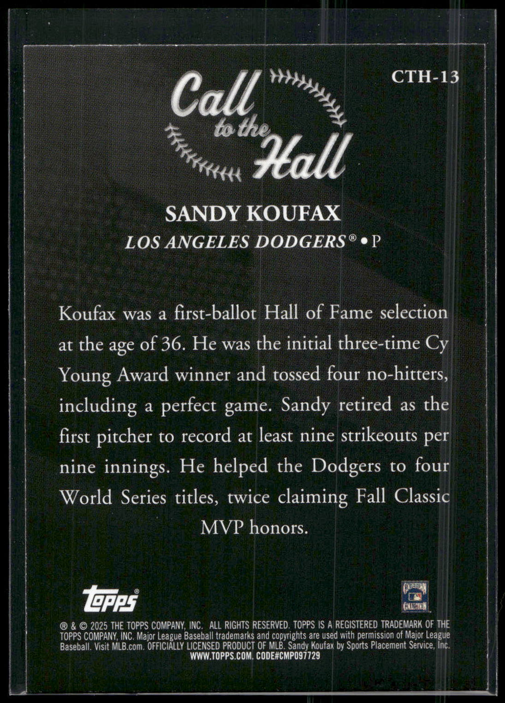 2025 Topps #CTH-13 Sandy Koufax Call to the Hall