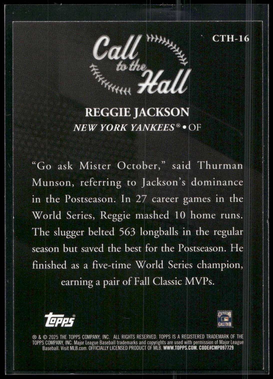 2025 Topps #CTH-16 Reggie Jackson Call to the Hall