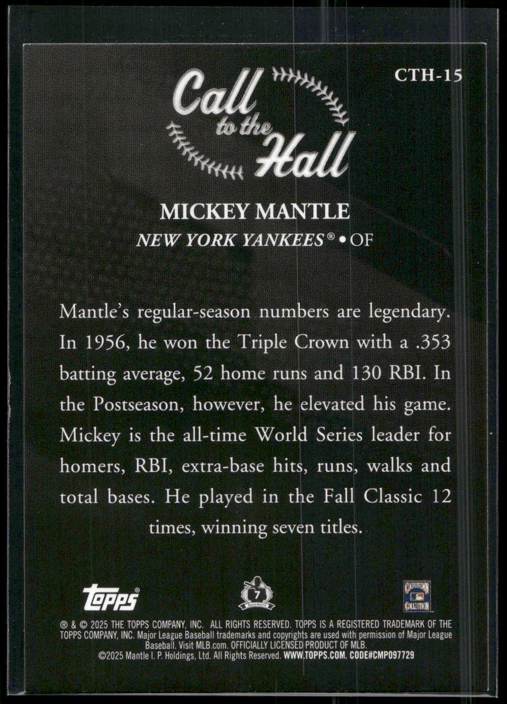 2025 Topps #CTH-15 Mickey Mantle Call to the Hall