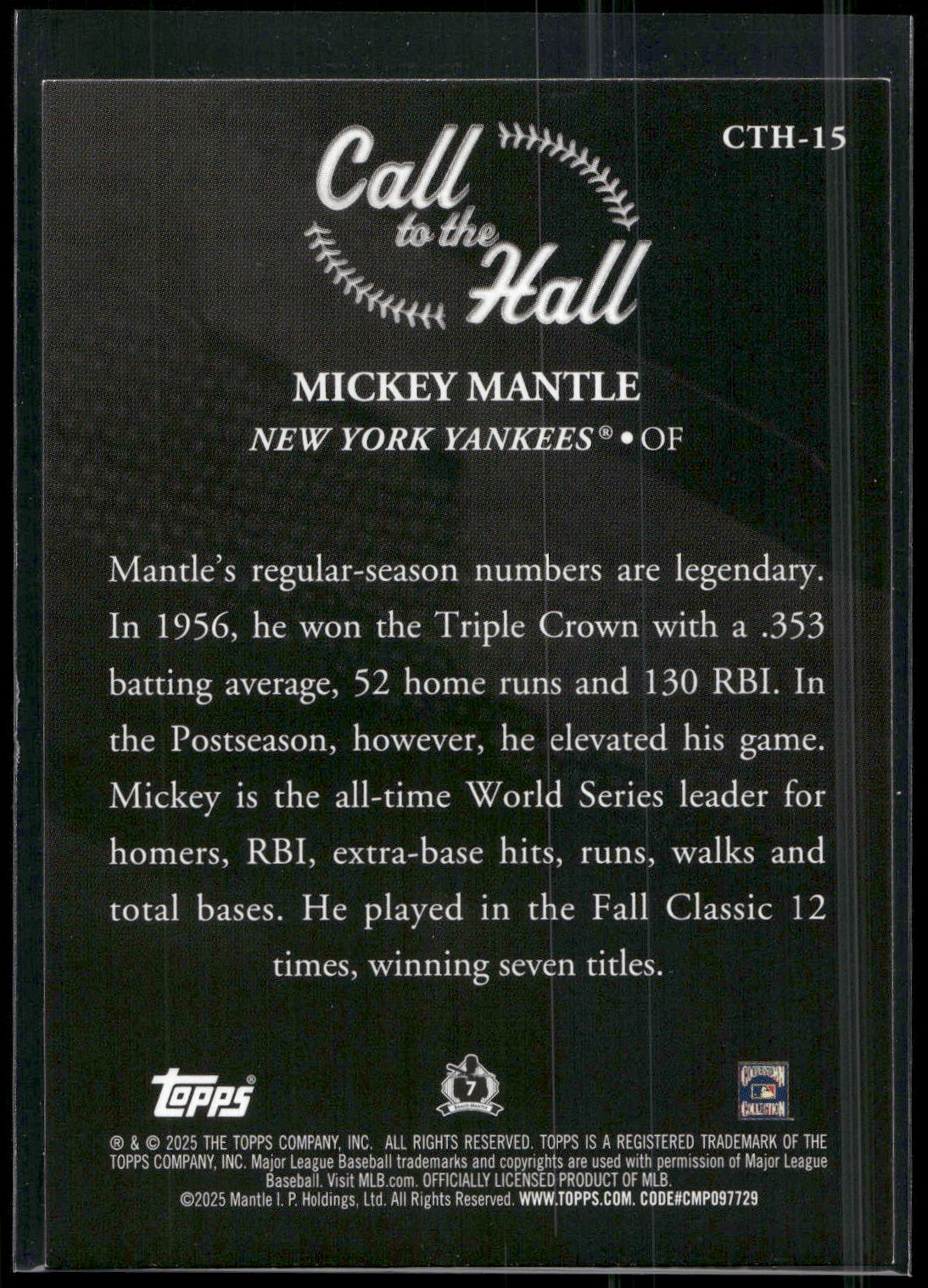 2025 Topps #CTH-15 Mickey Mantle Call to the Hall