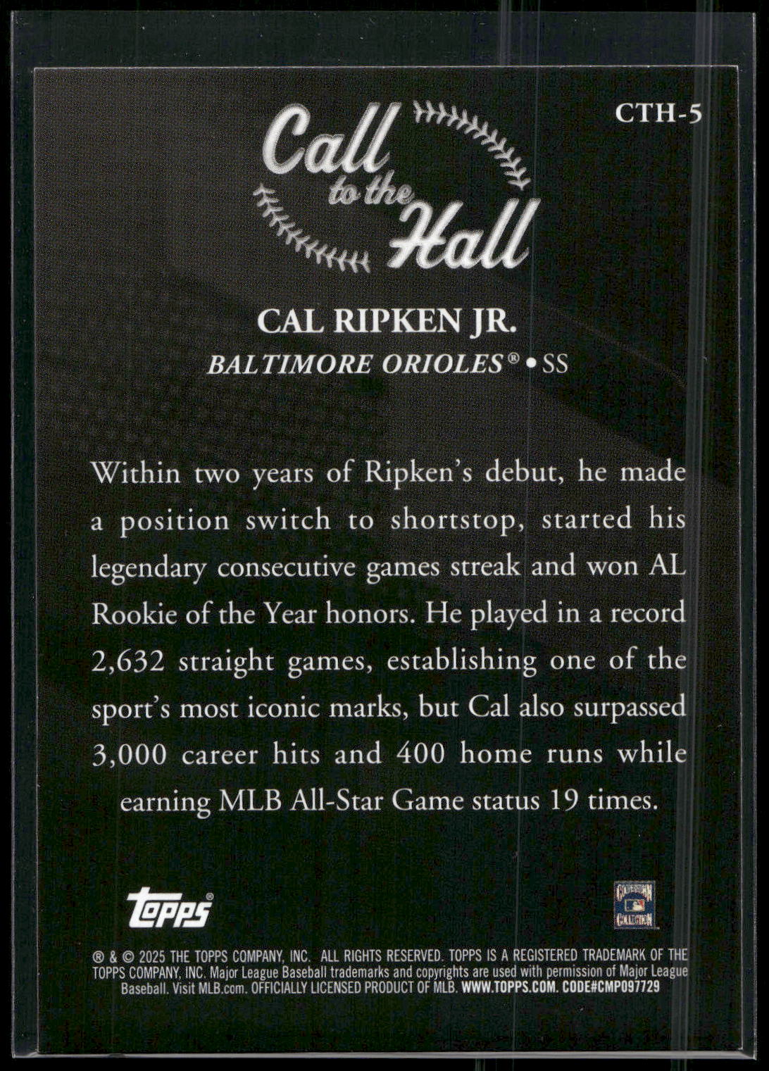 2025 Topps #CTH-5 Cal Ripken Jr. Call to the Hall