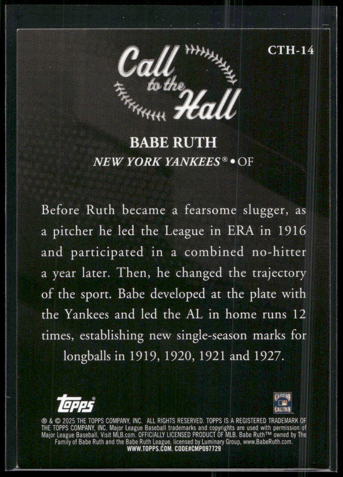 2025 Topps #CTH-14 Babe Ruth Call to the Hall