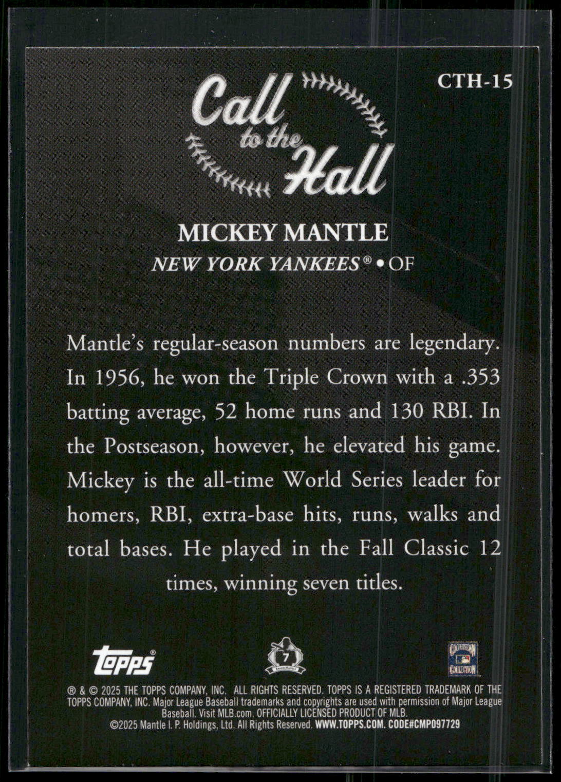 2025 Topps #CTH-15 Mickey Mantle Call to the Hall
