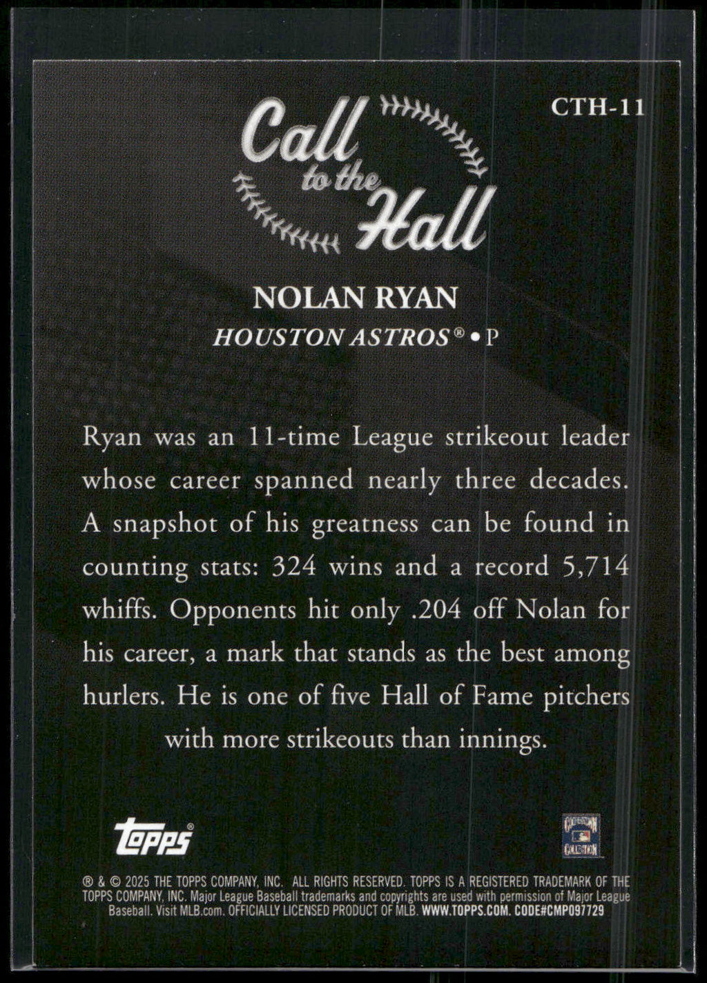 2025 Topps #CTH-11 Nolan Ryan Call to the Hall