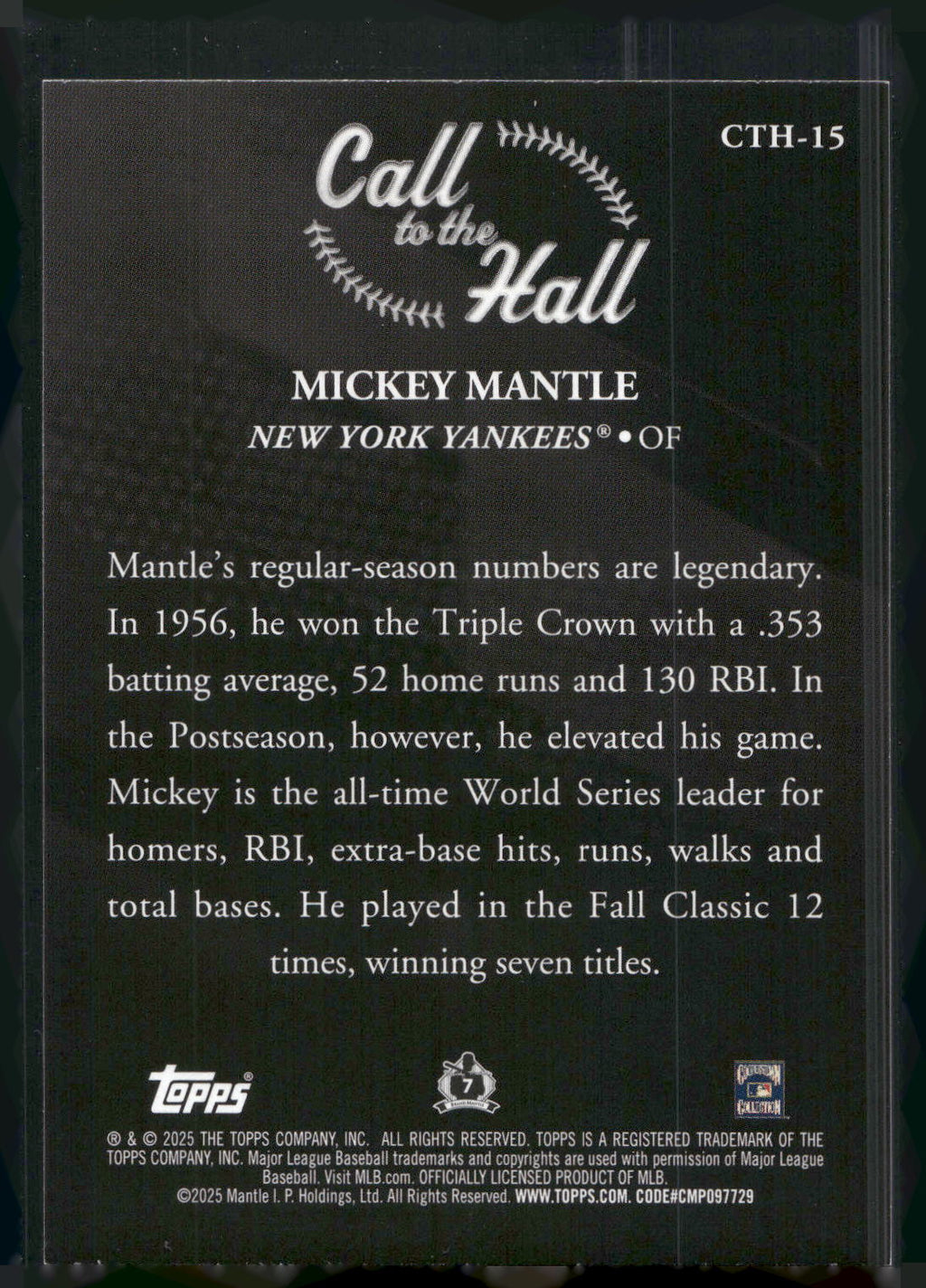 2025 Topps #CTH-15 Mickey Mantle Call to the Hall