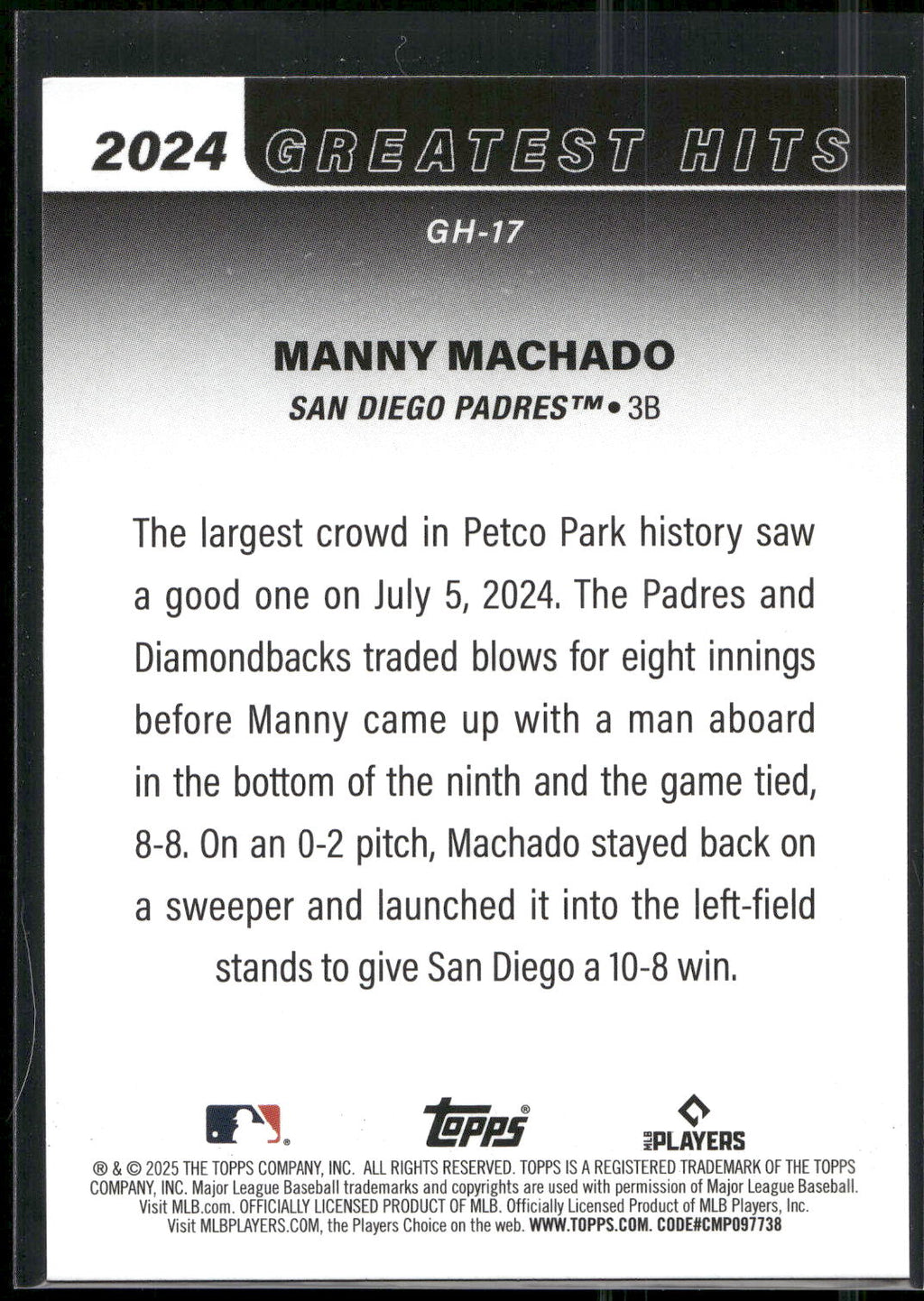 2025 Topps #GH-17 Manny Machado 2024 Greatest Hits