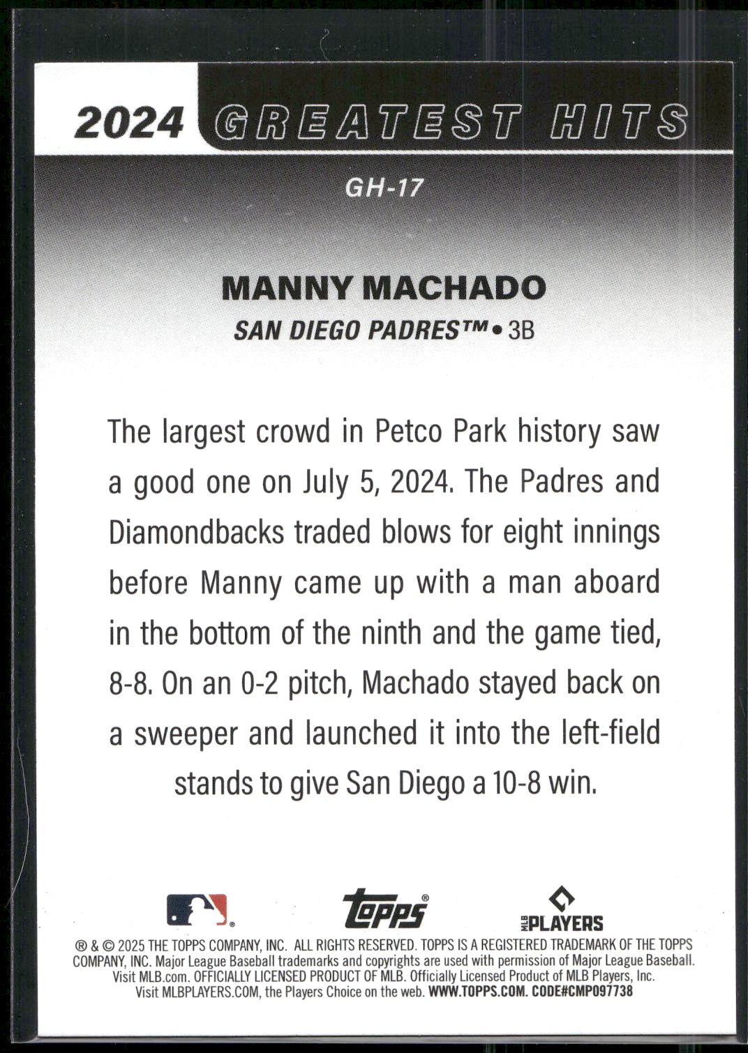 2025 Topps #GH-17 Manny Machado 2024 Greatest Hits
