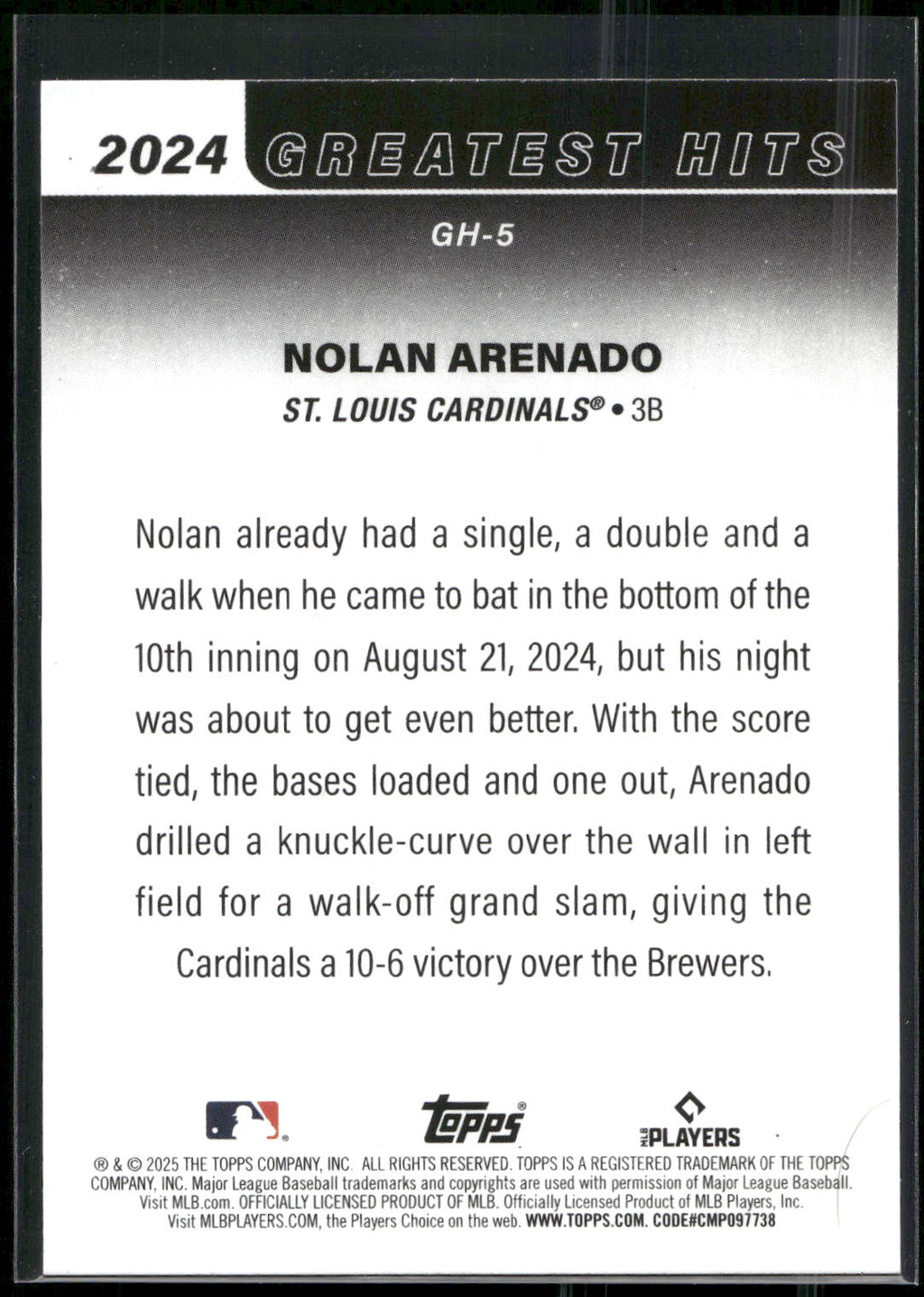 2025 Topps #GH-5 Nolan Arenado 2024 Greatest Hits