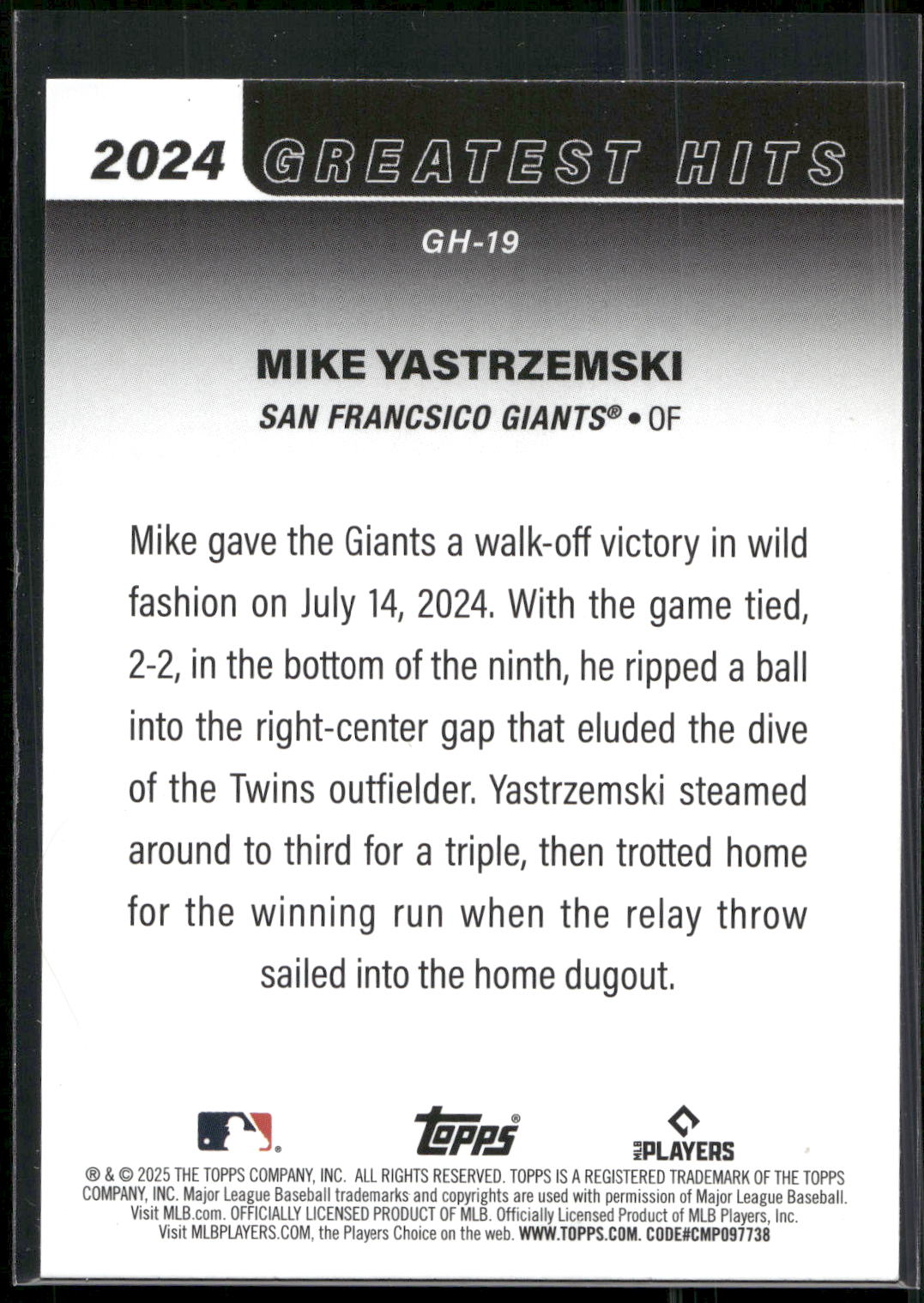 2025 Topps #GH-19 Mike Yastrzemski 2024 Greatest Hits