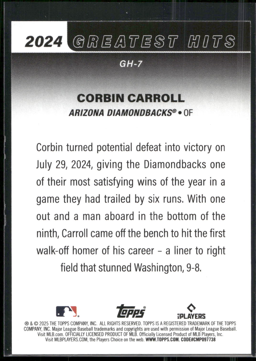 2025 Topps #GH-7 Corbin Carroll 2024 Greatest Hits