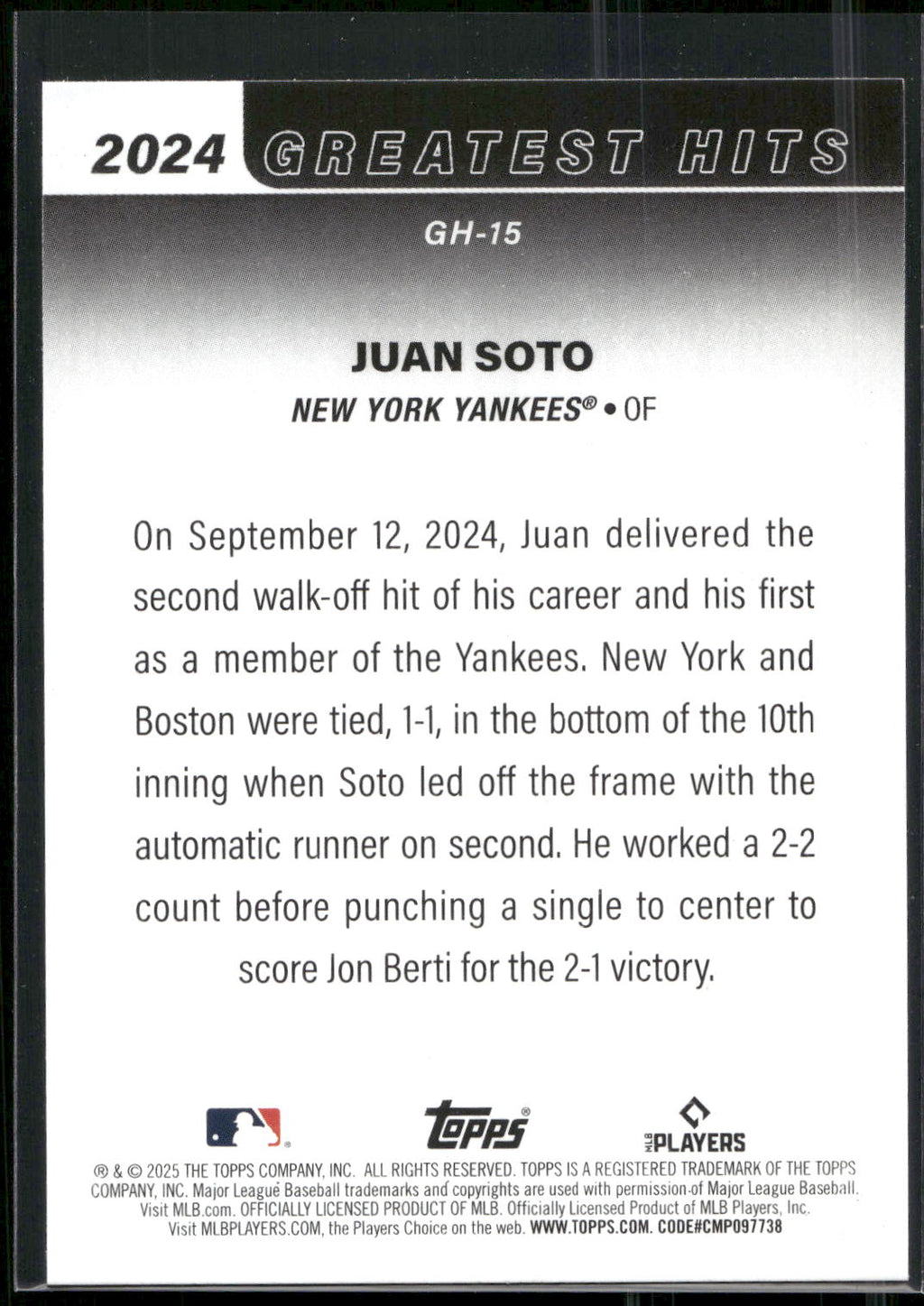2025 Topps #GH-15 Juan Soto 2024 Greatest Hits