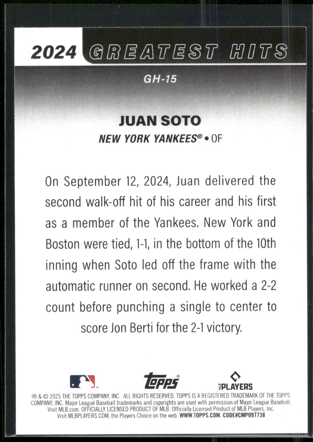 2025 Topps #GH-15 Juan Soto 2024 Greatest Hits