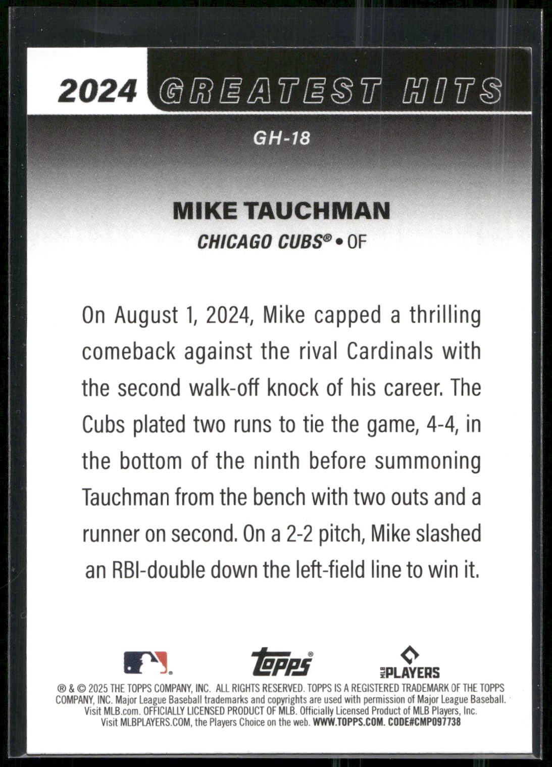 2025 Topps #GH-18 Mike Tauchman 2024 Greatest Hits