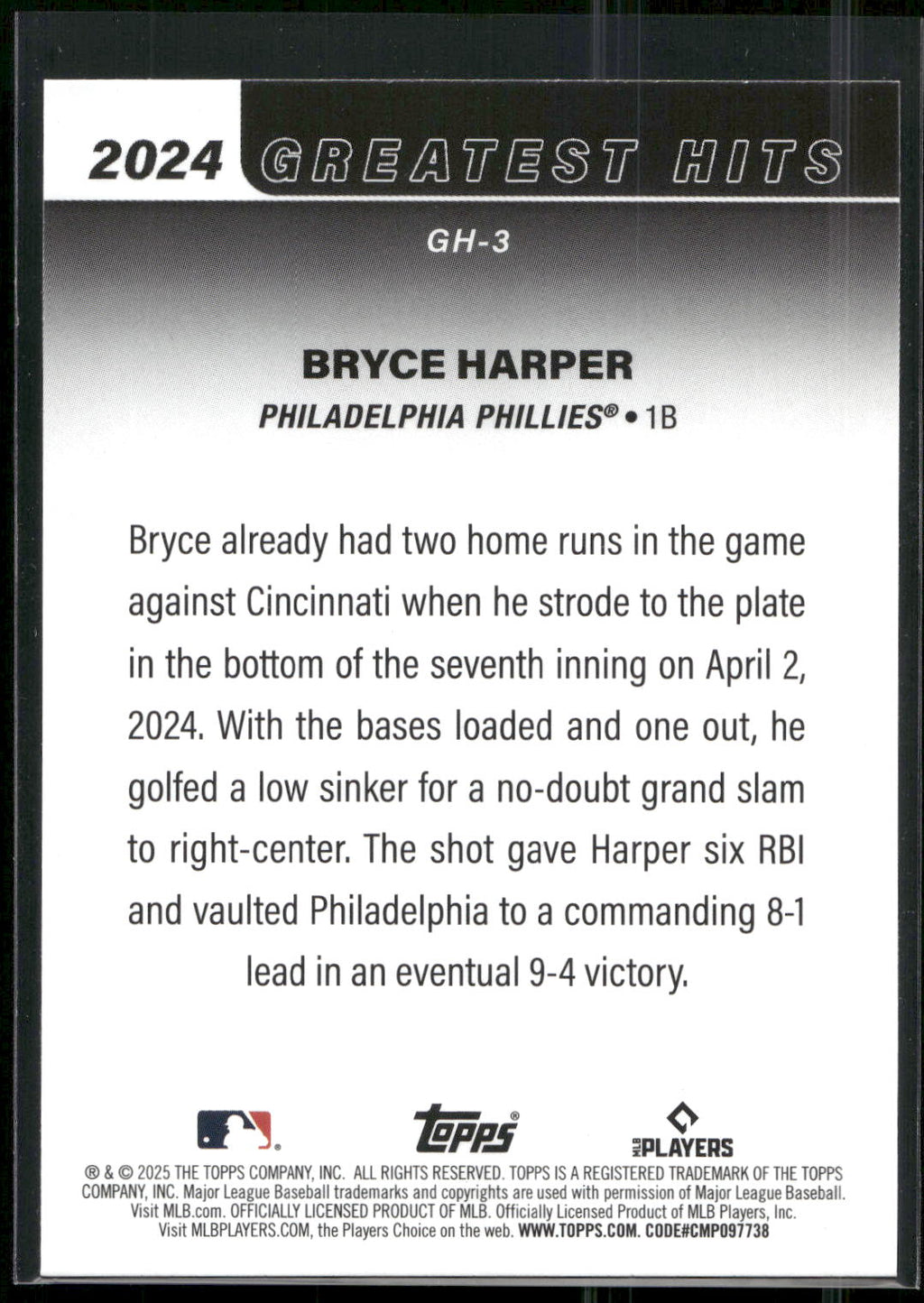 2025 Topps #GH-3 Bryce Harper 2024 Greatest Hits