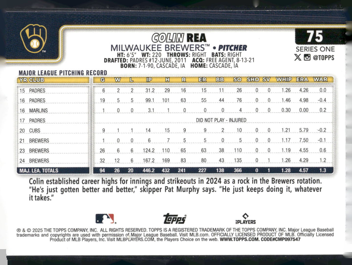 2025 Topps #75 Colin Rea Pink Holo Foil