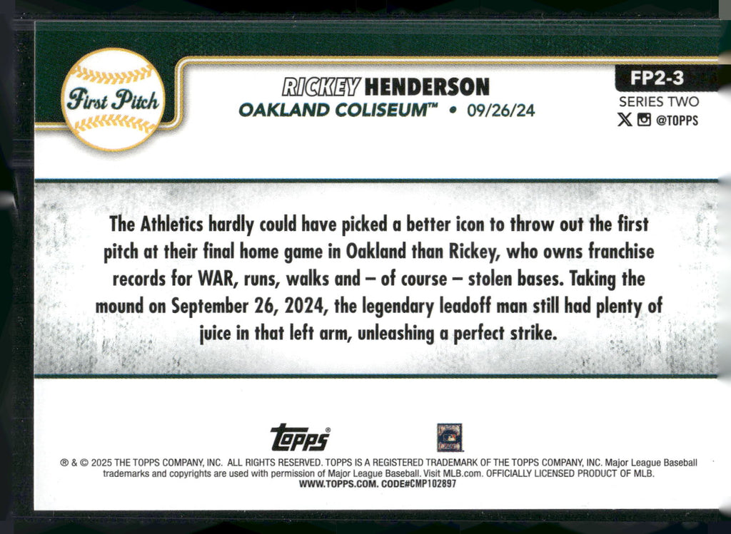 2025 Topps #FP2-3 Rickey Henderson First Pitch (Series Two)