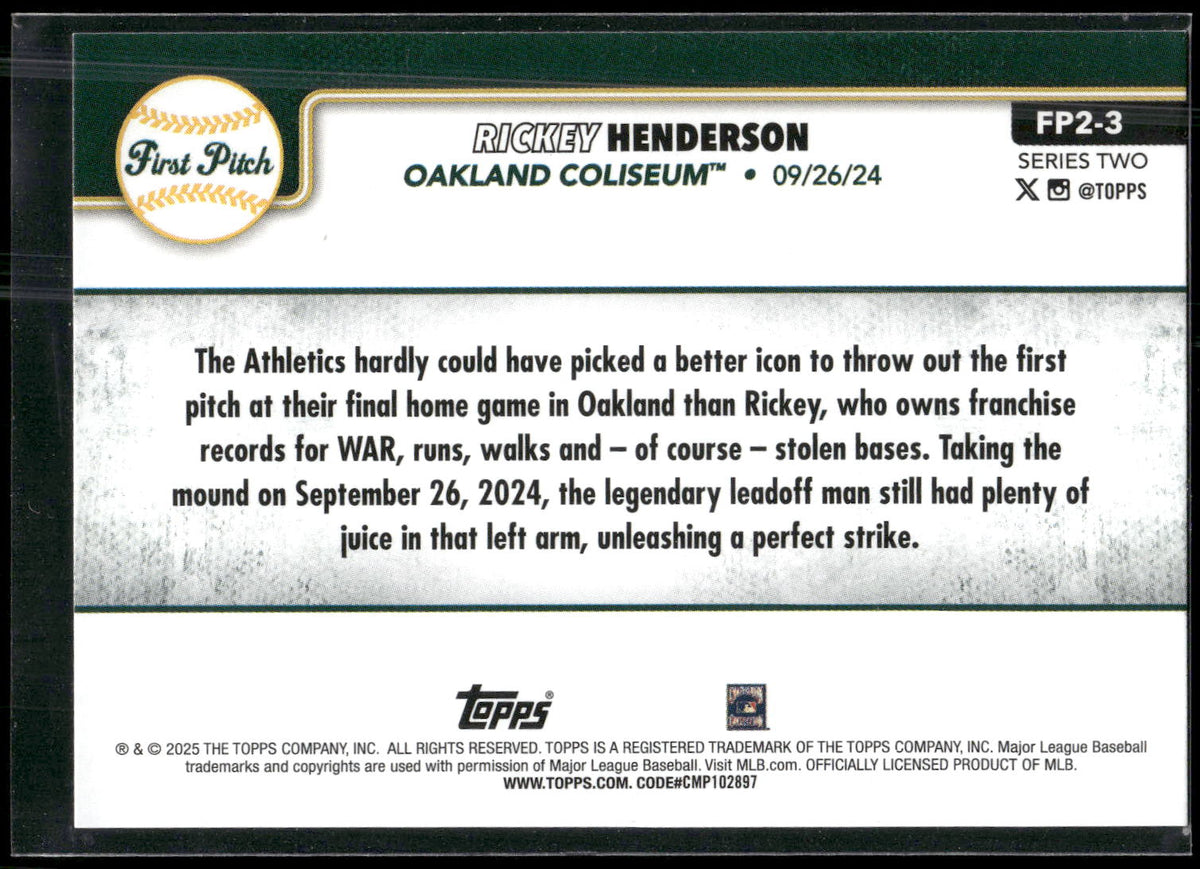 2025 Topps #FP2-3 Rickey Henderson First Pitch (Series Two)