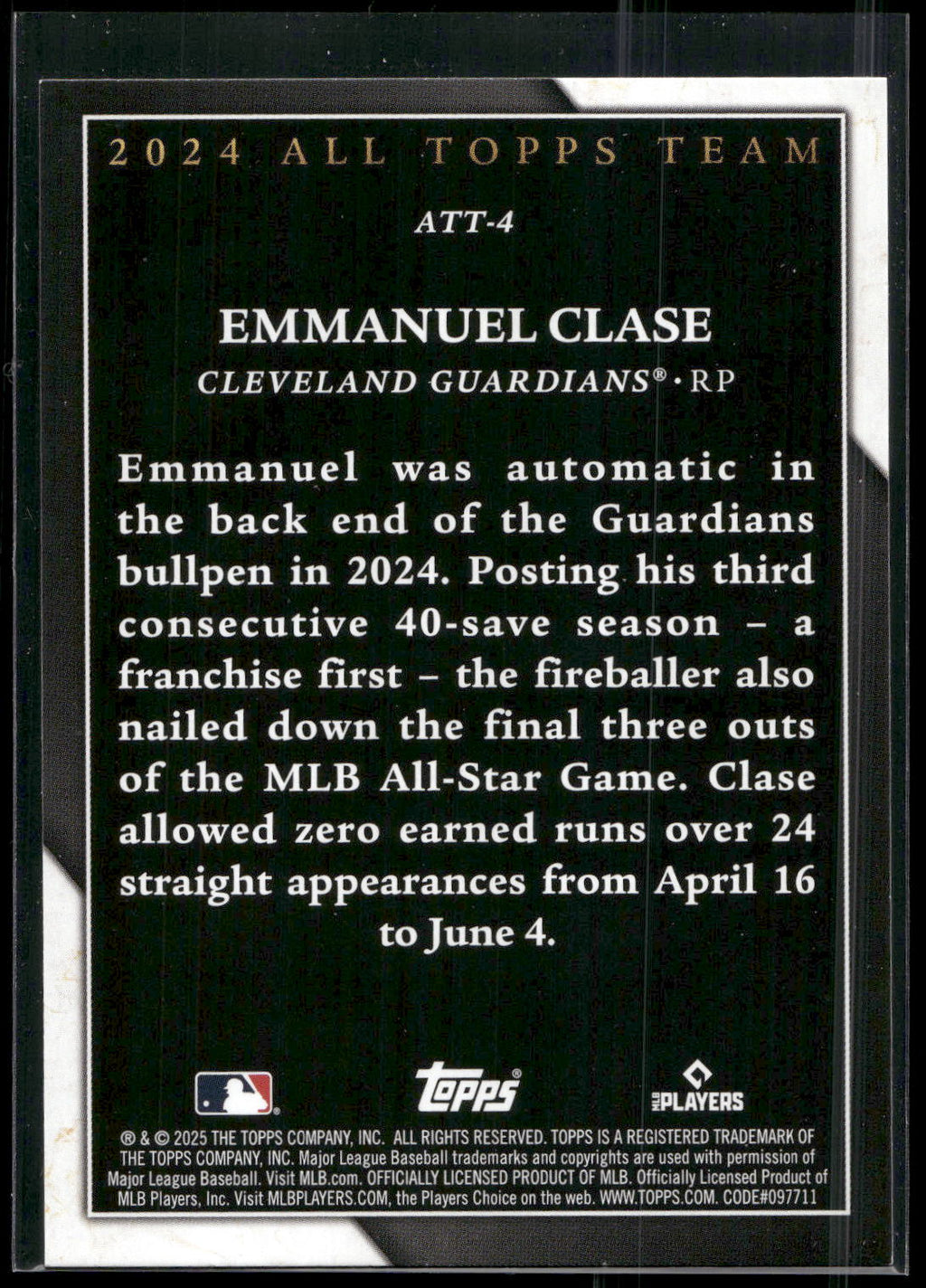 2025 Topps #ATT-4 Emmanuel Clase 2024 All Topps Team