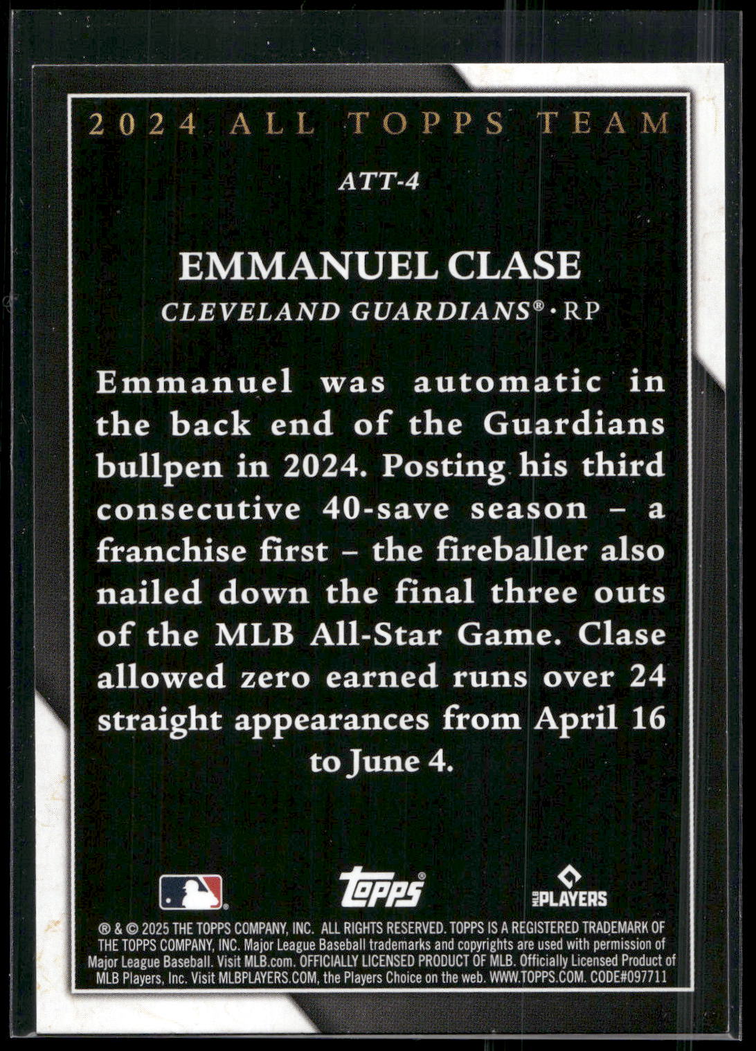 2025 Topps #ATT-4 Emmanuel Clase 2024 All Topps Team