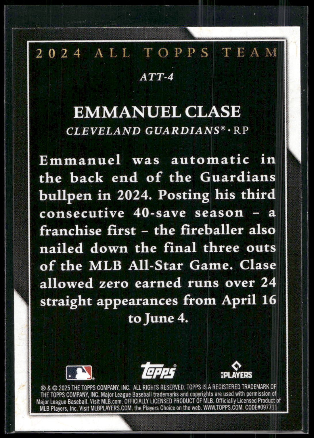 2025 Topps #ATT-4 Emmanuel Clase 2024 All Topps Team