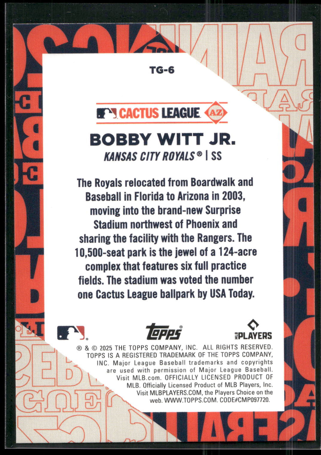 2025 Topps #TG-6 Bobby Witt Jr. Training Grounds