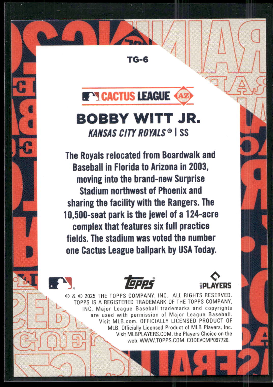 2025 Topps #TG-6 Bobby Witt Jr. Training Grounds