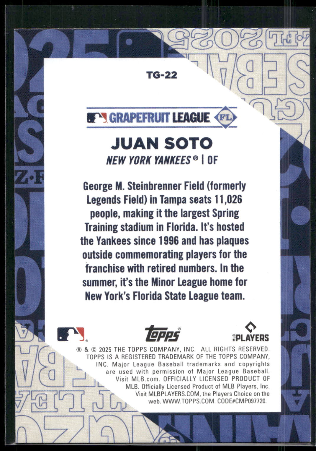 2025 Topps #TG-22 Juan Soto Training Grounds