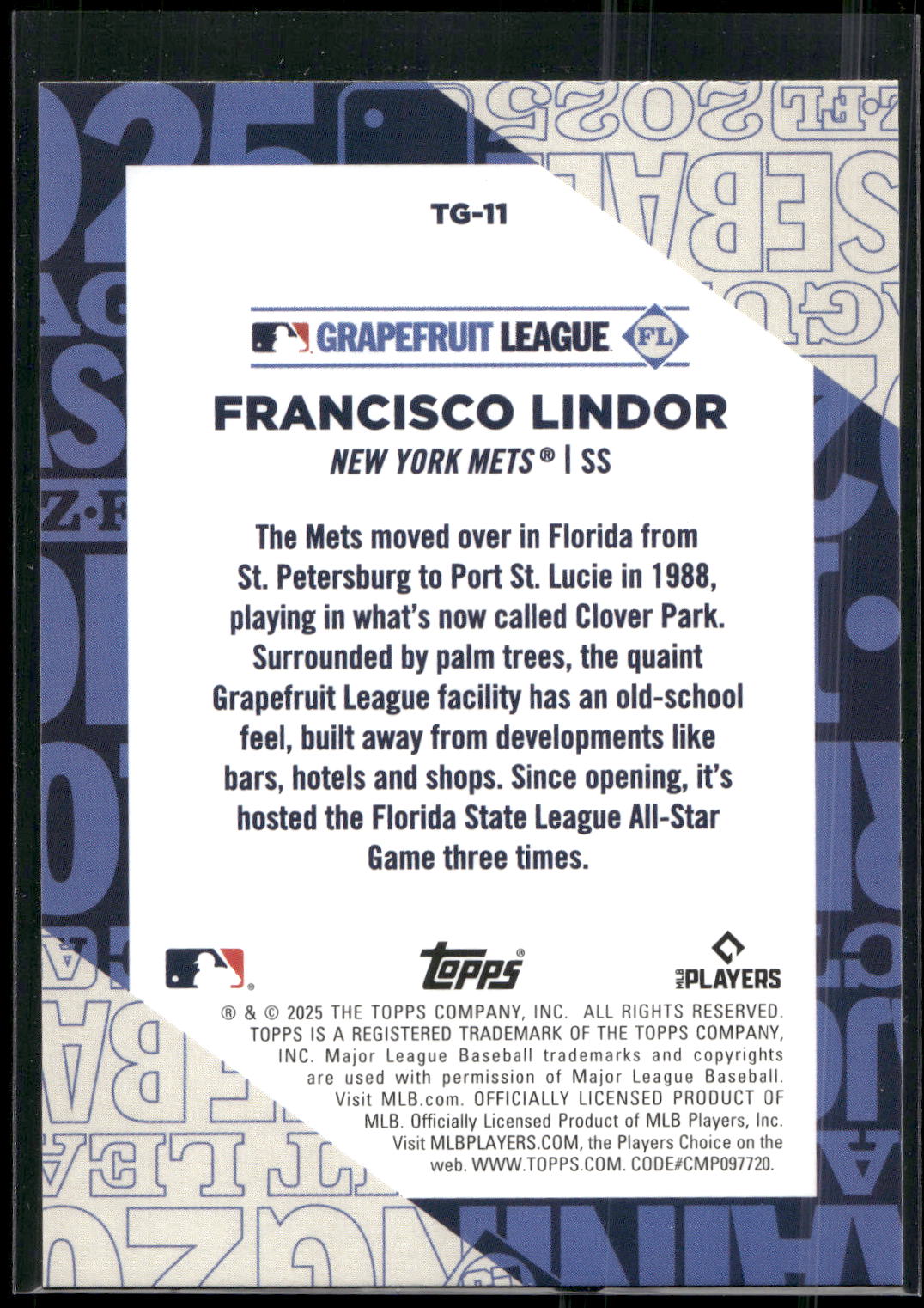 2025 Topps #TG-11 Francisco Lindor Training Grounds