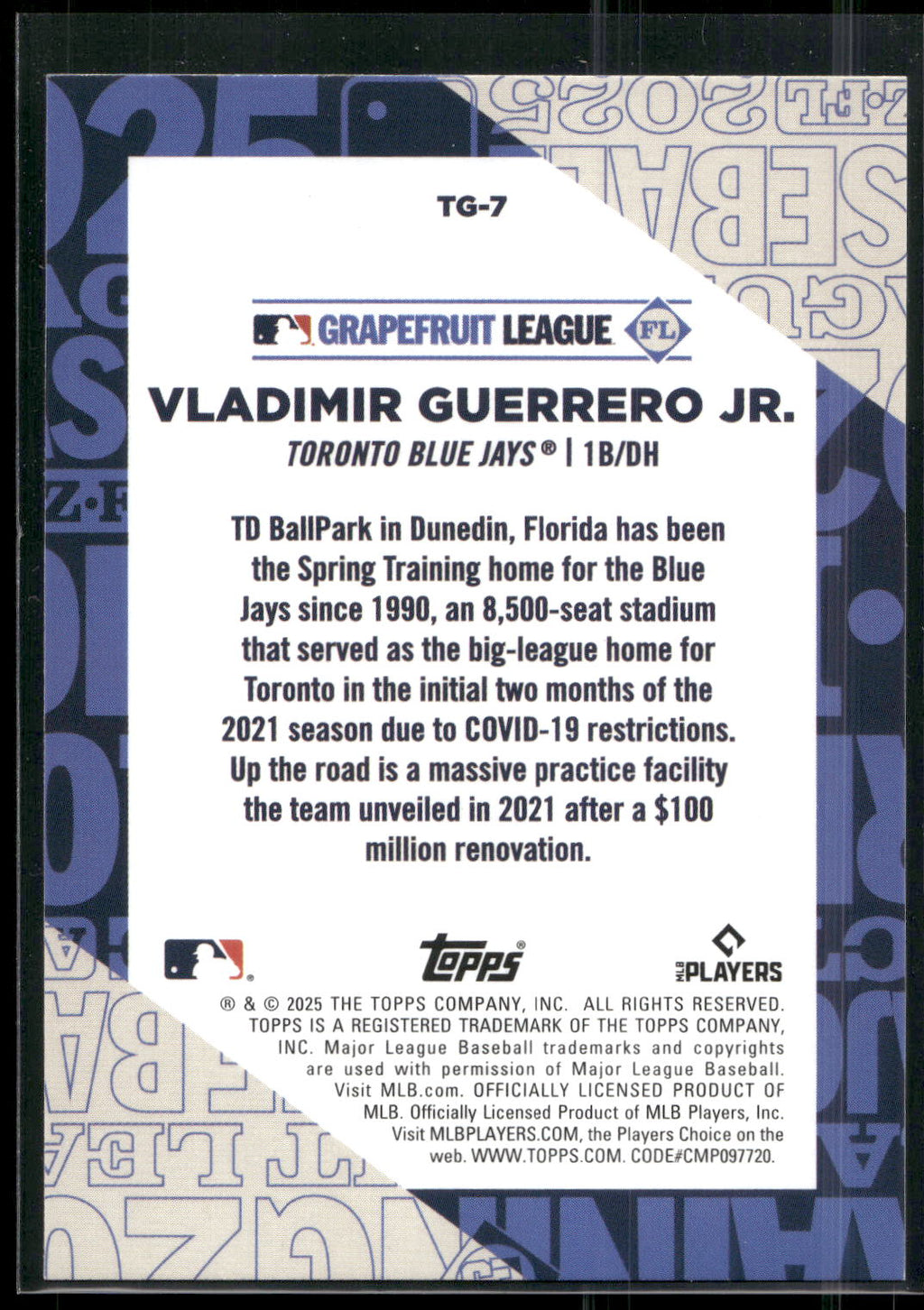 2025 Topps #TG-7 Vladimir Guerrero Jr. Training Grounds