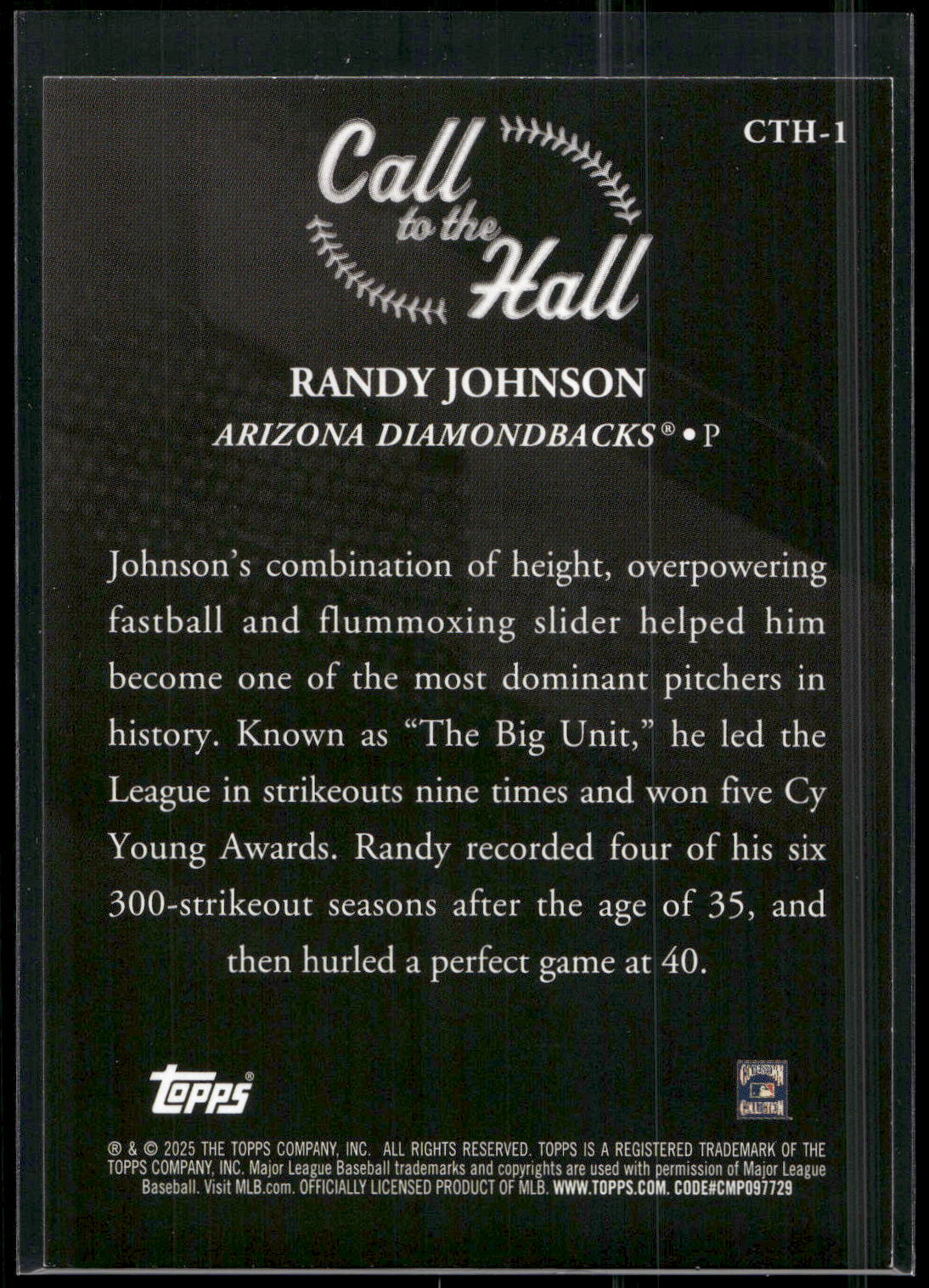 2025 Topps #CTH-1 Randy Johnson Call to the Hall