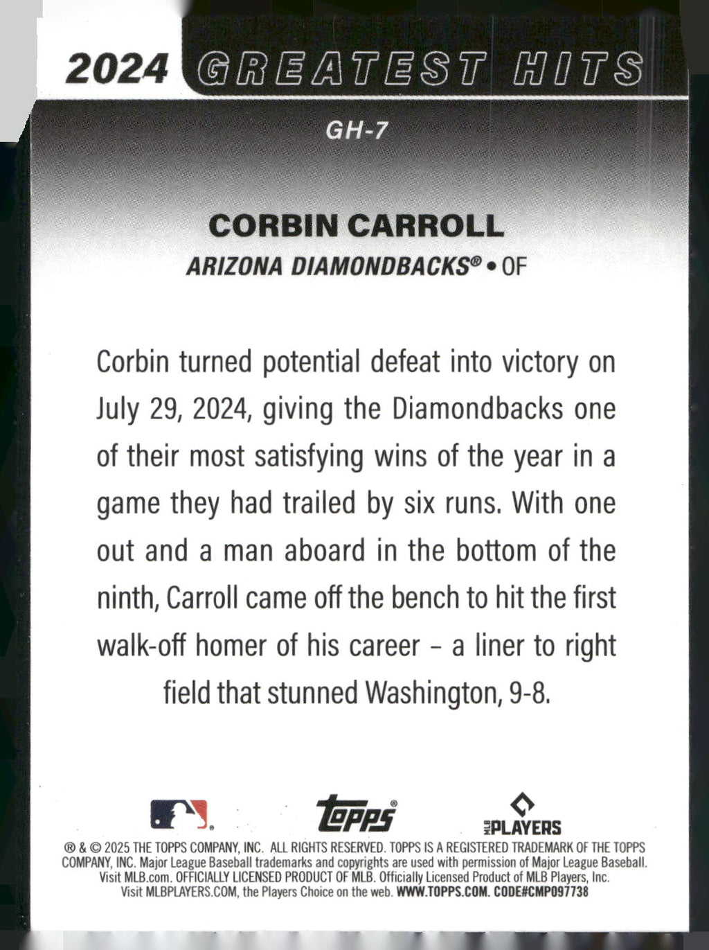 2025 Topps #GH-7 Corbin Carroll 2024 Greatest Hits