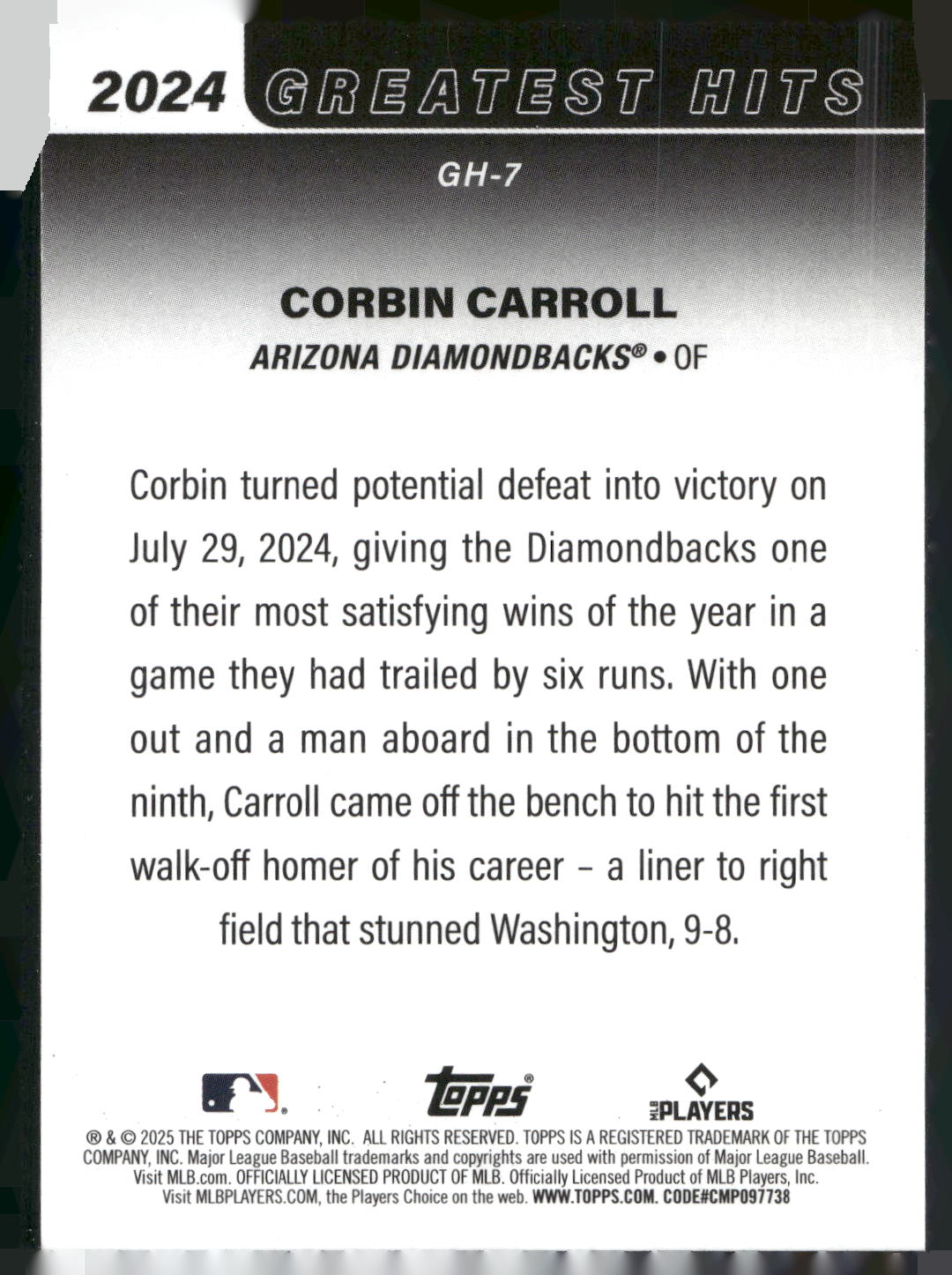 2025 Topps #GH-7 Corbin Carroll 2024 Greatest Hits