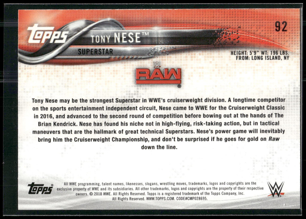 2018 Topps WWE #92 Tony Nese