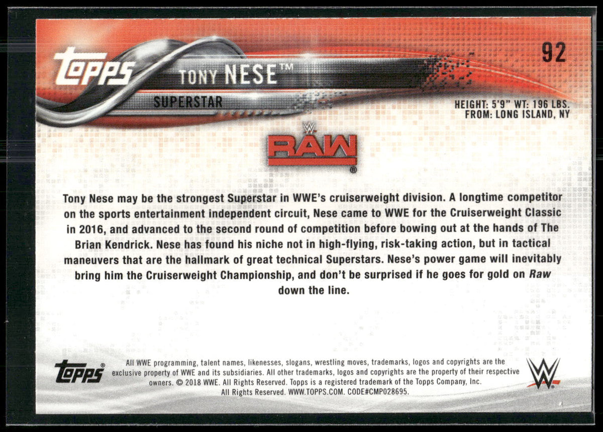 2018 Topps WWE #92 Tony Nese