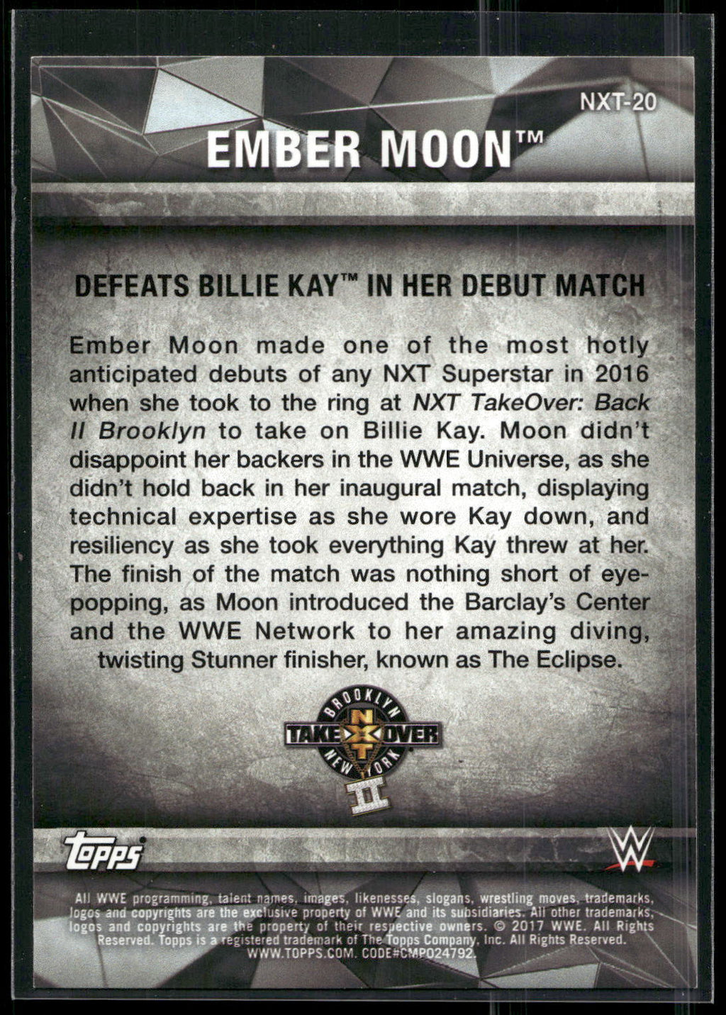 2017 Topps WWE Women's Division #NXT-20 Ember Moon NXT Matches and Moments